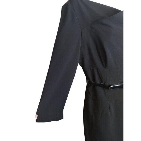 Tahari Sheath Dress Women's Size 6 Belted W Back Zip Lined 3/4 Sleeve Black 6 - Picture 6 of 7
